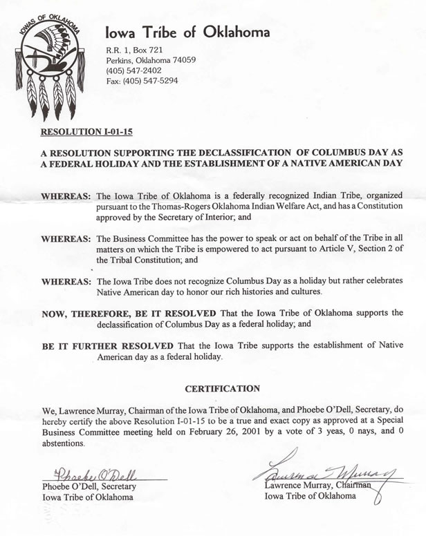 Tribal Letter of Support Iowa Tribe of Oklahoma