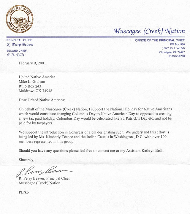 Tribal Letter of Support Muscogee Creek Nation